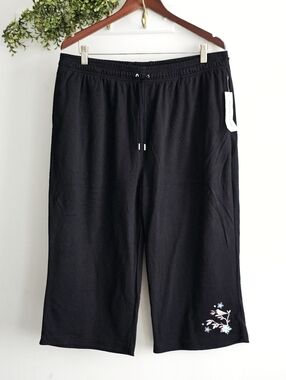 Bonnie Evans Black Lounge Shorts Embroidered Bird Floral NWT Soft